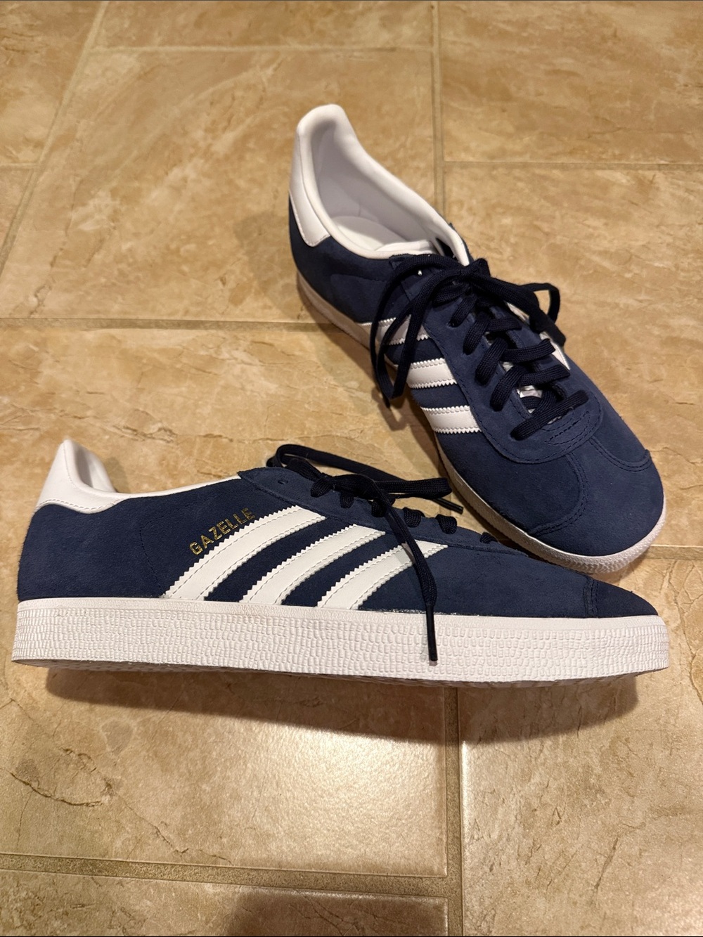 adidas Navy Suede Gazelle Sneakers with White Stripes